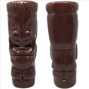 Large OGGI Tiki Mug Glass Tumbler Vase 23oz Brown Exterior Red Interior